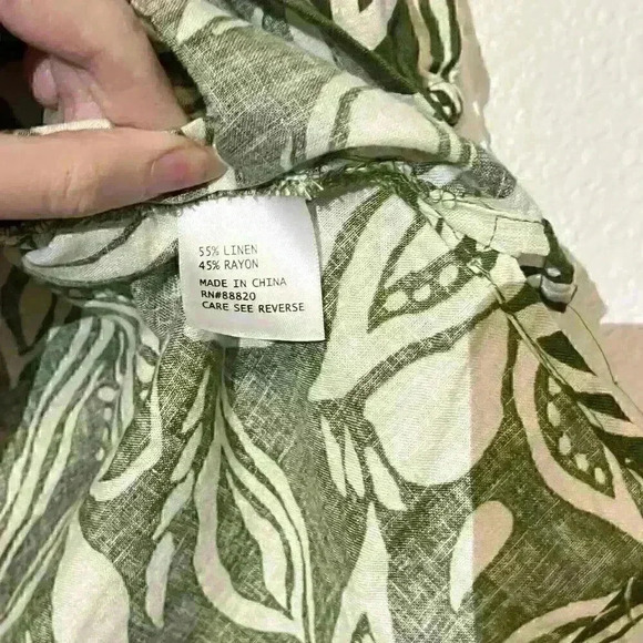 Panama Jack Womens Clasp Garden Beach Leaf Print Linen Rayon Blouse Size Large - Picture 7 of 7